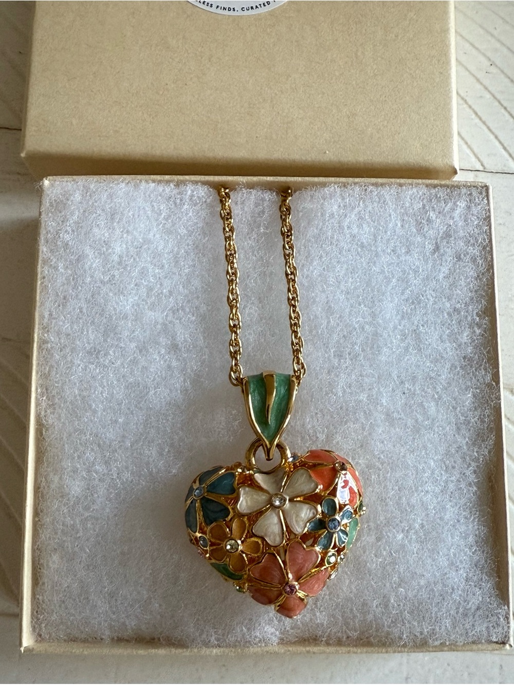 1990s Joan Rivers Gold-Tone Multicolor Enamel Floral Heart Pendant Necklace